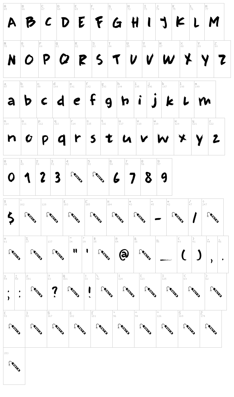 DK Full Blast font map
